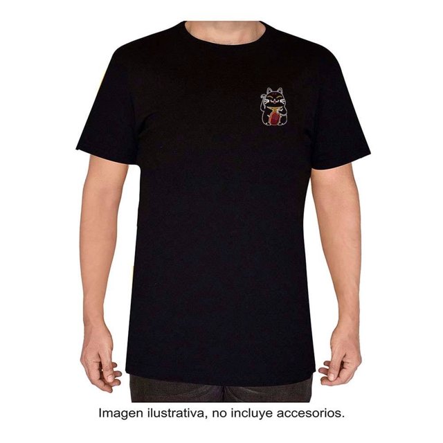 Playera George Talla G Oversize Manga Corta con Estampado Japanese Lucky Cat Negro