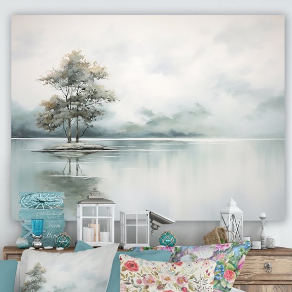 Designart "Tranquil Minimalistic Lake" Lakes Lakehouse Wall Art Prints