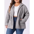 thumbnail image 2 of DARING DIVA Plus Size Drawstring Waist Zip-up Utility Jacket 2X Light Grey, 2 of 6