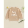 thumbnail image 2 of Infant Baby Girl Big Little Sis Matching Sweater FloralLetter Embroidery Long Sleeve Pullover Fall Winter Top Clothes, 2 of 8