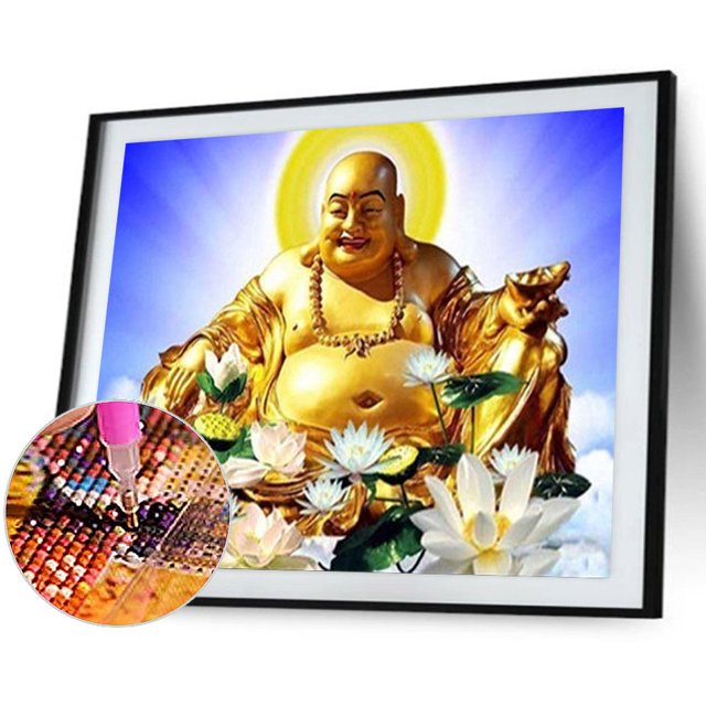 Cuadros Decorativos Kits de pintura de diamantes de loto de Buda decoración de pared de taladro redondo completo 40x30cm (2) Tmvgtek embutido en tela