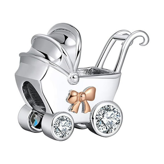Baby Carriage Charm Cubic Zirconia Sterling Silver Womens Ginger Lyne Collection