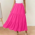 thumbnail image 2 of A Line Skirts for Women Mid Length Elastic High Waisted Flowing Ruffles Fairy Skirt Soild Cake Skirt With Pockets (Rose Red,Medium), 2 of 4