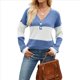 thumbnail image 3 of Camiseta Holgada con Botones y Cuello en V de Larga para Mujer, Otoño e Invierno 2025, con Contraste de Color Color Azul XL, 3 of 10