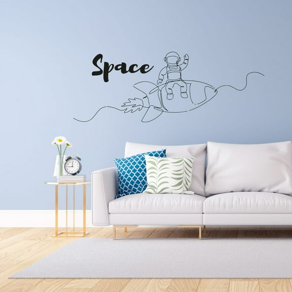 Space - Cute Outer Space Galaxy Astronaut In Cool Rocket Silhouette Line Design Vinyl Wall Art Sticker Decal Home Kids Room Study Room Boys Girls Room Wall Décoration Design Décor Size(24x40 inch)