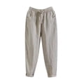 thumbnail image 4 of Blmnix Palazzo Womens Pants Cotton Pants Plus Size Leggings High Taper Full Relaxed Fit Beige Trouser Jeans for Women,M, 4 of 5