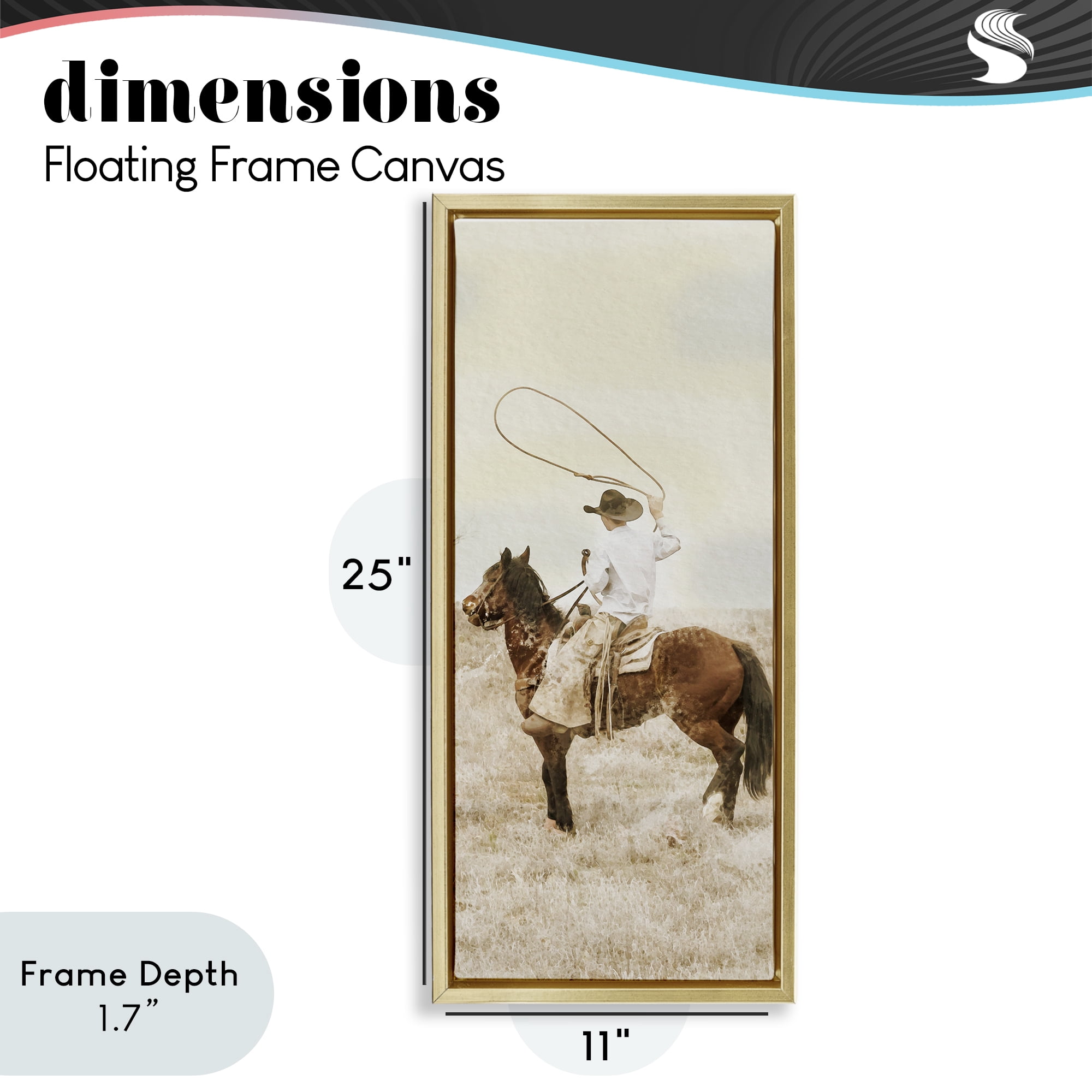 Stupell Industries Wrangling Cowboy Lasso Gold Framed Floater Canvas Wall Art, design by Marcus Prime