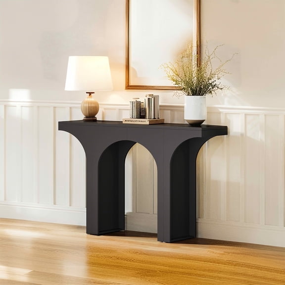 MAYEERTY 47 Inch Minimalist Arch Base Wooden Console Table, E1 Wood Block Spliced Narrow Entry Decor Sofa Display Table