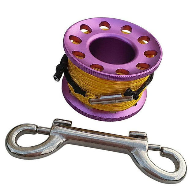 15m Scuba Diving Aluminum Alloy Durable Dual End Spool Finger Reel with Bolt Snap Hook Purple