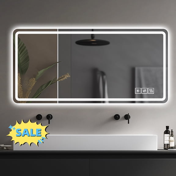 Tcbosik 60" x 20" Wall Mounted Mirror with LED Lights, Vanity Mirror with Dimmable and Anti-Fog Function, Large Bathroom Mirror, Silver