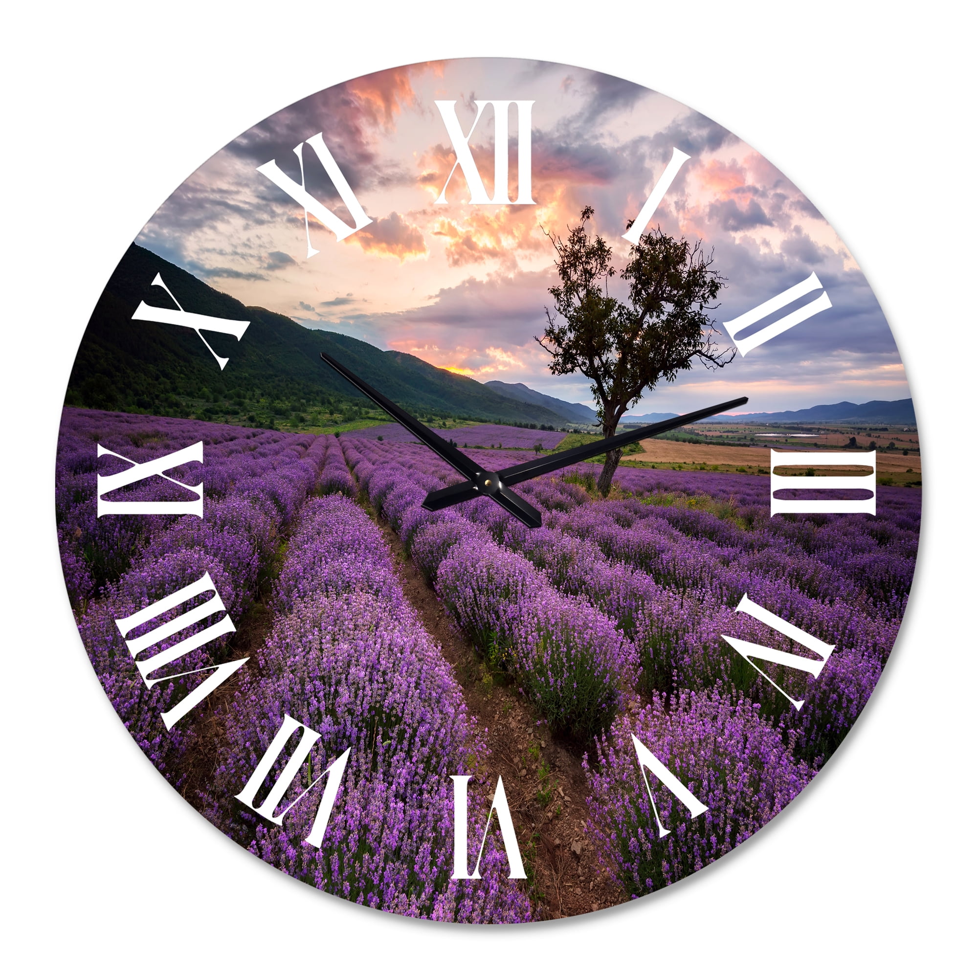 Designart 'Lavender Field At Dawn Iii' Farmhouse Wall Clock