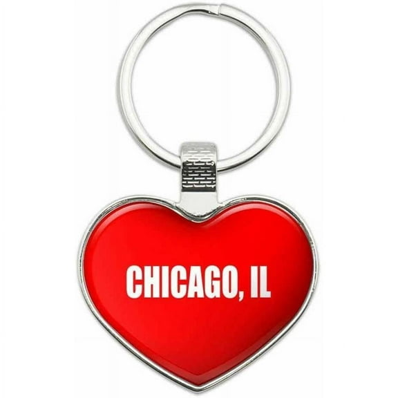 Chicago IL - City State Metal Heart Keychain Key Chain Ring, Red
