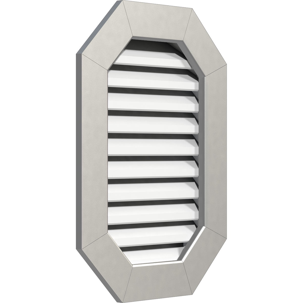 24"W x 28"H Vertical Elongated Octagon (29"W x 33"H Frame Size): Functional, PVC Gable Vent w/ 1" x 4" Flat Trim Frame