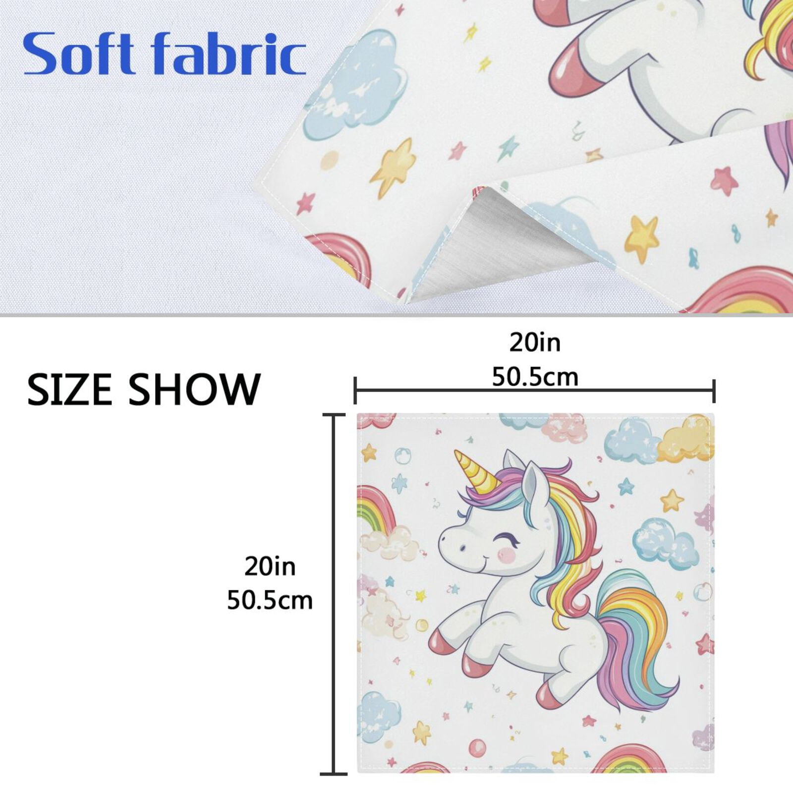 JSTEL Cute Unicorn Rainbow Stars Cloth Napkins Set of 6, 20x20 Inch Washable and Reusable Napkin for Decoupage Dinner Party Everyday Use