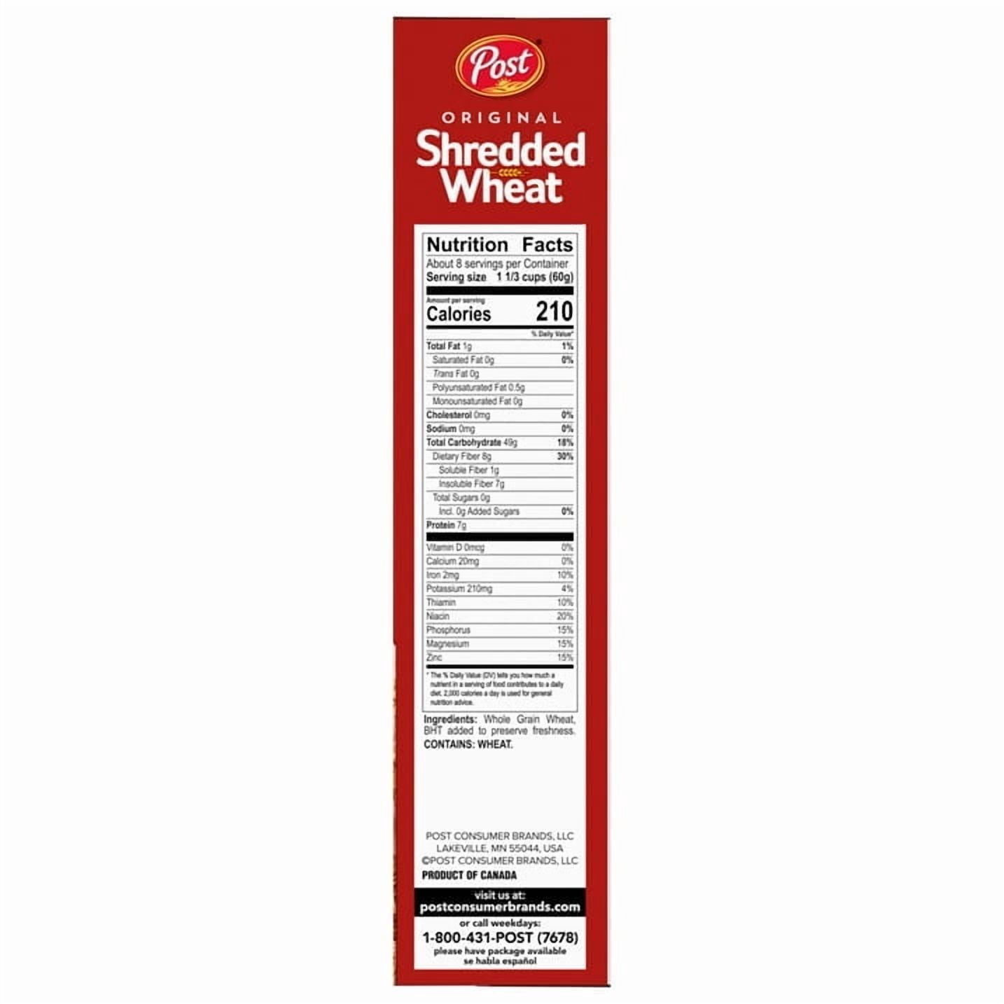 (4packs)-Post Spoon Size Shredded Wheat, Whole Grain Breakfast Cereal, High Fiber, Kosher, Crunchy 16.4oz Box