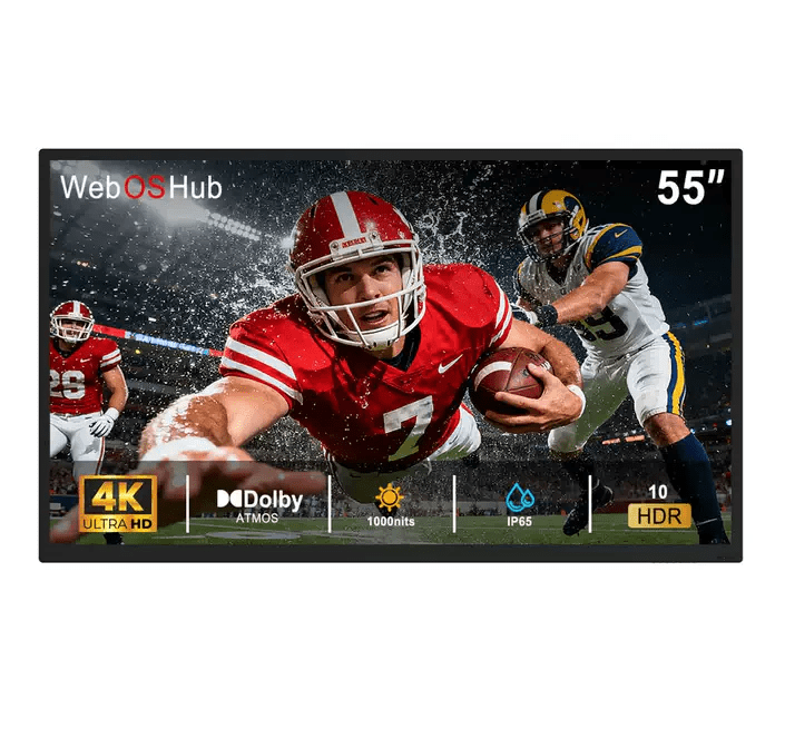 55" Outdoor TV, 4K UHD Smart TV, 1000nits High Brightness IP65 Waterproof, Suitable For Partial Sun, Patio Built-in Voice Assistant & Dolby Atmos
