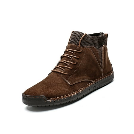 

Daeful Men Leather Boot Lace Up Ankle Boots Faux Suede Booties Breathable Non Slip Winter Shoes Dress Bootie Brown 9.5