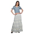 thumbnail image 1 of Moomaya Printed Rayon Cold Shoulder Crop Top And Skirt Ethnic Set For Women, 1 of 6