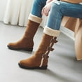 thumbnail image 5 of Fesfesfes Western Boots Women Splicing Retro Low Heel Round Boots Shoes US:7(39), 5 of 9