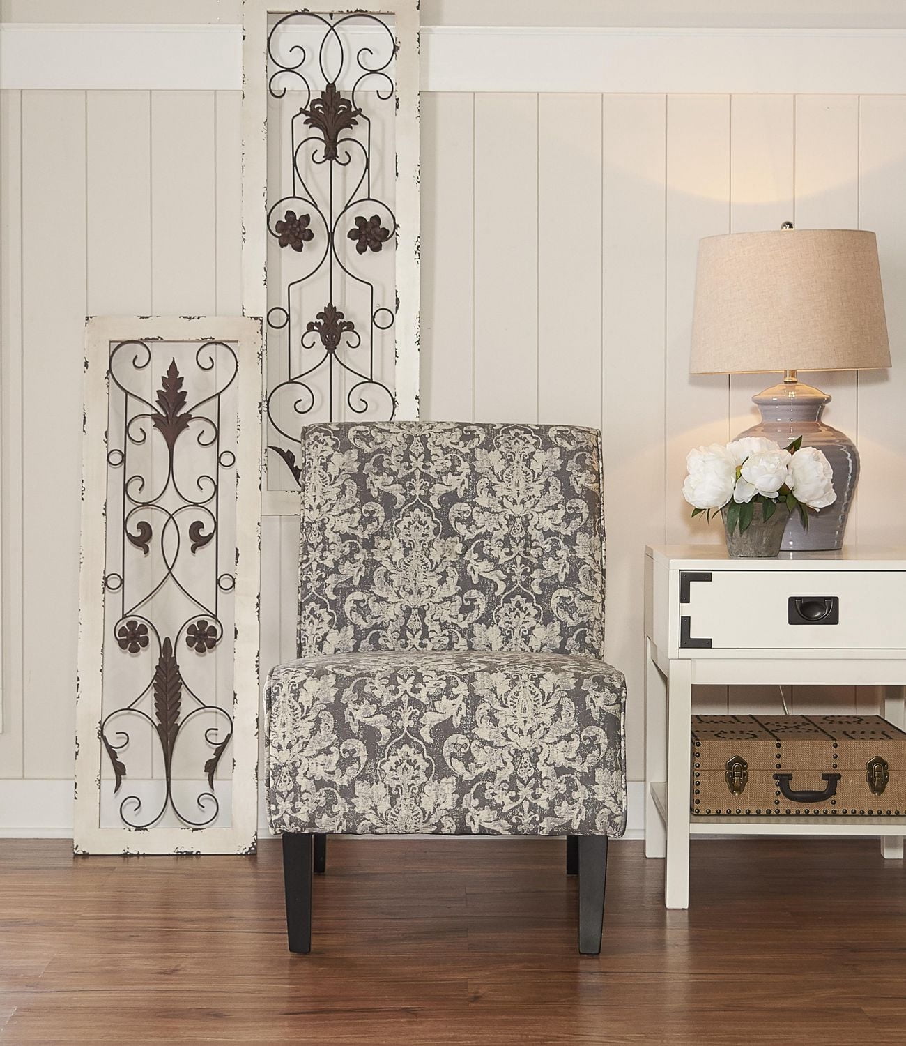Chaise d'appoint en damassé gris Avondale