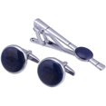 thumbnail image 1 of Juego de gemelos de moda con forma redonda, juego de gemelos creativos con pasador para corbata, regalo de estilo francés con cielo estrellado azul, 1 par, 1 of 4