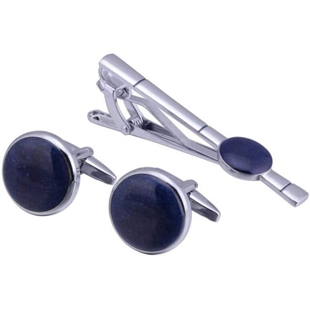 Juego de gemelos de moda con forma redonda, juego de gemelos creativos con pasador para corbata, regalo de estilo francés con cielo estrellado azul, 1 par
