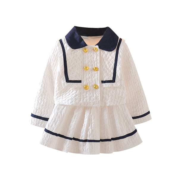 Vestido Para Niñas, Ropa Para Niñas Pequeñas, Conjunto De Falda De Color Sólido Para Niños Pequeños, Falda Superior De Manga Larga, Vestido De Fiesta Blanco Odeerbi LM103-4486
