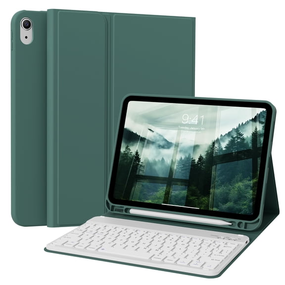 KVTVOU Keyboard Case for iPad A16 11 inch 2025 / 10th Generation 10.9 inch 2022, Detachable Wireless Keyboard Cover with Pencil Holder for iPad 11/10th Gen, Green
