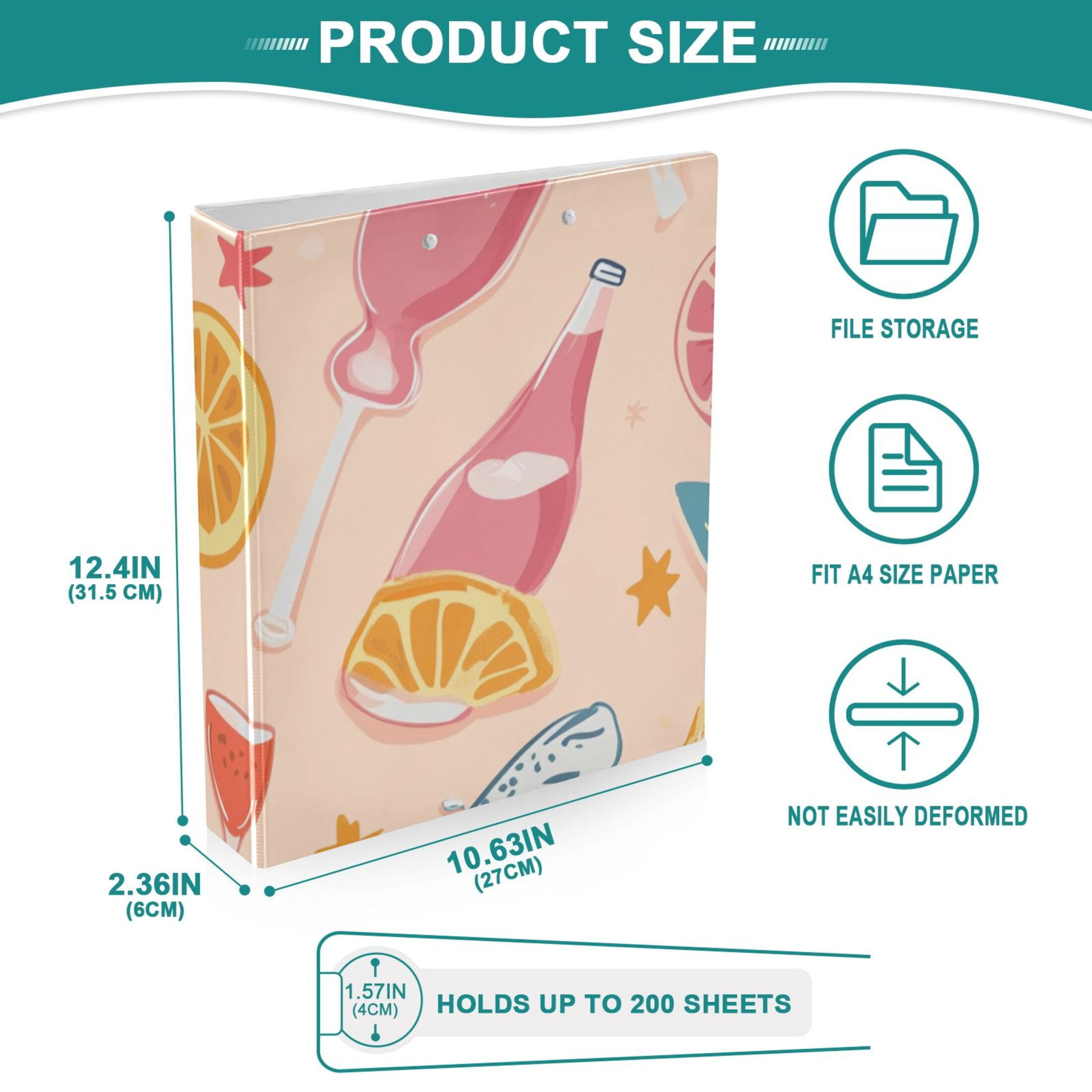 Drink Beach 3 Ring Binders 1.5 inch Hardcover File Folders with Interior Pockets A4 Size Organizer for School Office Hospital Set of 2