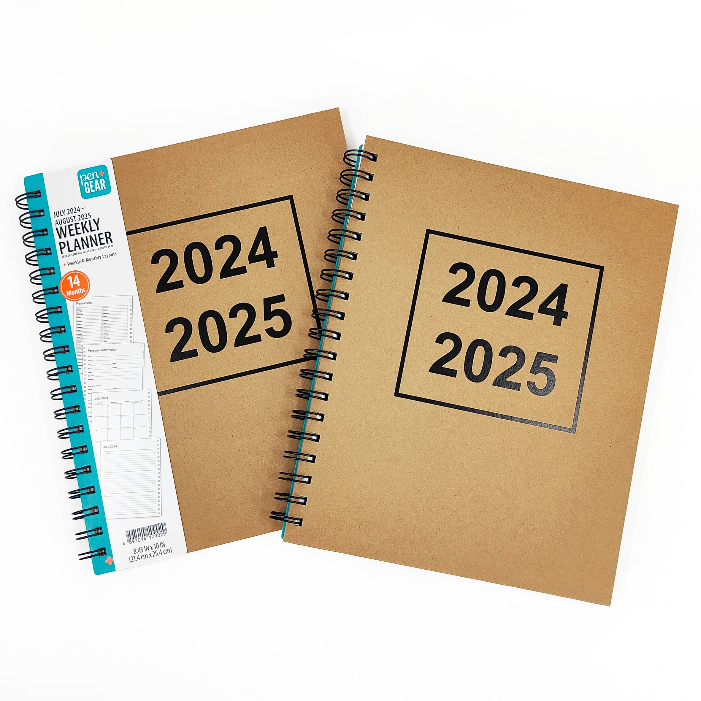 Pen+Gear 14-Month Weekly Planner, July 2024 - August 2025, Brown, 8.43 in x 10 in