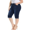 thumbnail image 5 of Unique Bargains Women's Plus Size Outfits Skinny Stretch Jeans Capri at Knee Denim Shorts Dark Blue 3X, 5 of 7