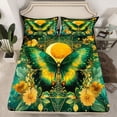 thumbnail image 2 of Homewish Green Bohemian Butterfly Twin Sheet Sets, Gold Groovy Flower Twin Fitted Sheet, Hippie Western Animal Flat Sheet, Ultra Soft Bedroom Decor, 3-Piece, 2 of 7