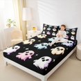 thumbnail image 3 of Manfei Cute Colorful Ghost Queen Sheets 4 Pieces, Happy Halloween Queen Sheet Sets, Pink Blue Purple,1 Fitted Sheet, 1 Flat Sheet and 2 Pillowcases, 3 of 5