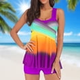 thumbnail image 4 of Traje De Baño De 2 Piezas Traje de baño de 2 piezas para mujer, sin espalda, camiseta sin mangas de verano, minipantalón, traje de playa informal Cgtredaw Púrpura Xxl para Mujer, 4 of 7