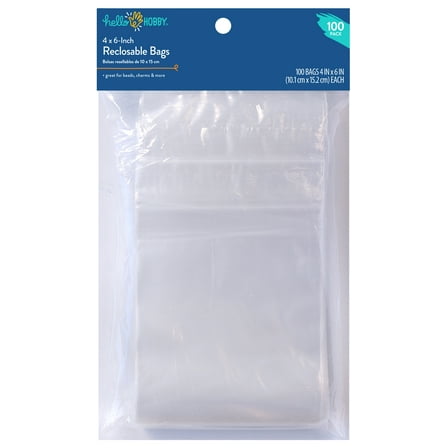 Hello Hobby 4"x 6" Reclosable Plastic Bags 100-Pack – Small Clear Zip Bags for Jewelry Making & Craft Storage