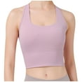 thumbnail image 4 of SMihono Butterluxe Womens U Back Sports Bra - Scoop Neck Padded Low Impact Yoga Clothes Workout Crop Top with Built in Pads Pink 4, 4 of 5