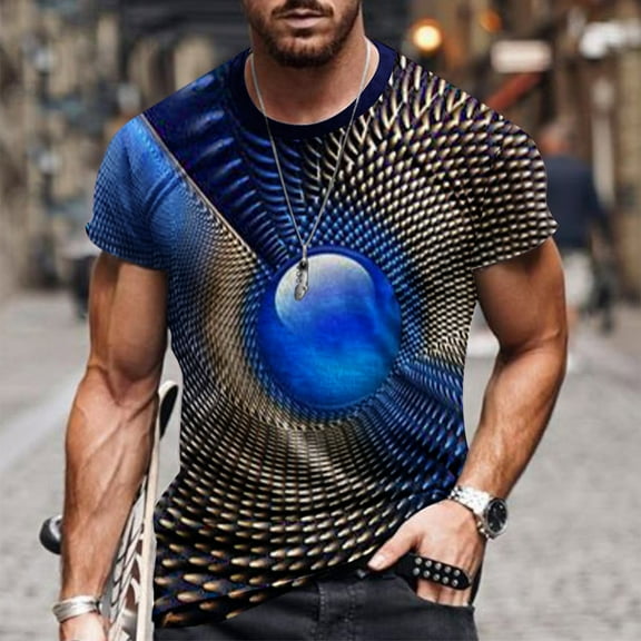 EQWLJWE Fashion Mens T Shirt Men Casual Round Neck 3D Digital Printing Pullover Fitness Sports Shorts Sleeves T Shirt Blouse