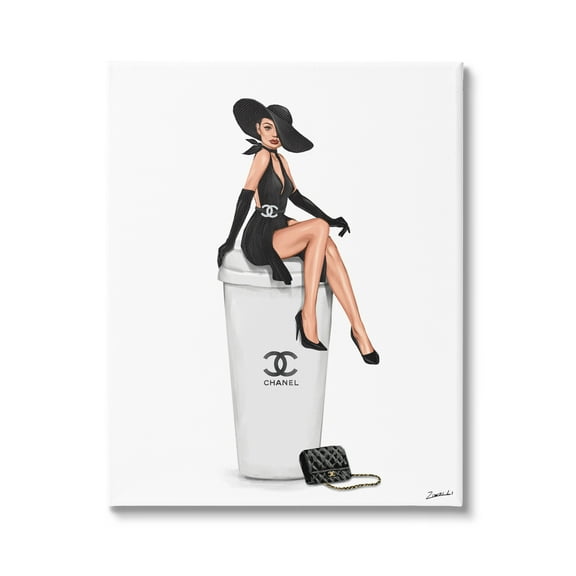 Stupell Industries Girl in Black Dress Fashion Food & Beverage Painting Gallery Wrapped Canvas Print Wall Art, 16 x 20