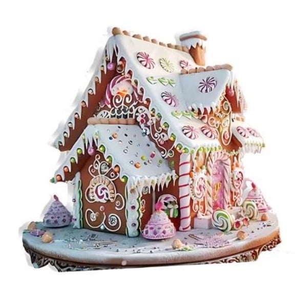 EverydayNest Christmas Desktop Decoration,2D Acrylic Gingerbread House Figurine for Shelf Mantel Windowsill,21cm Pink Holiday Table Ornament for Home Office,No Assembly