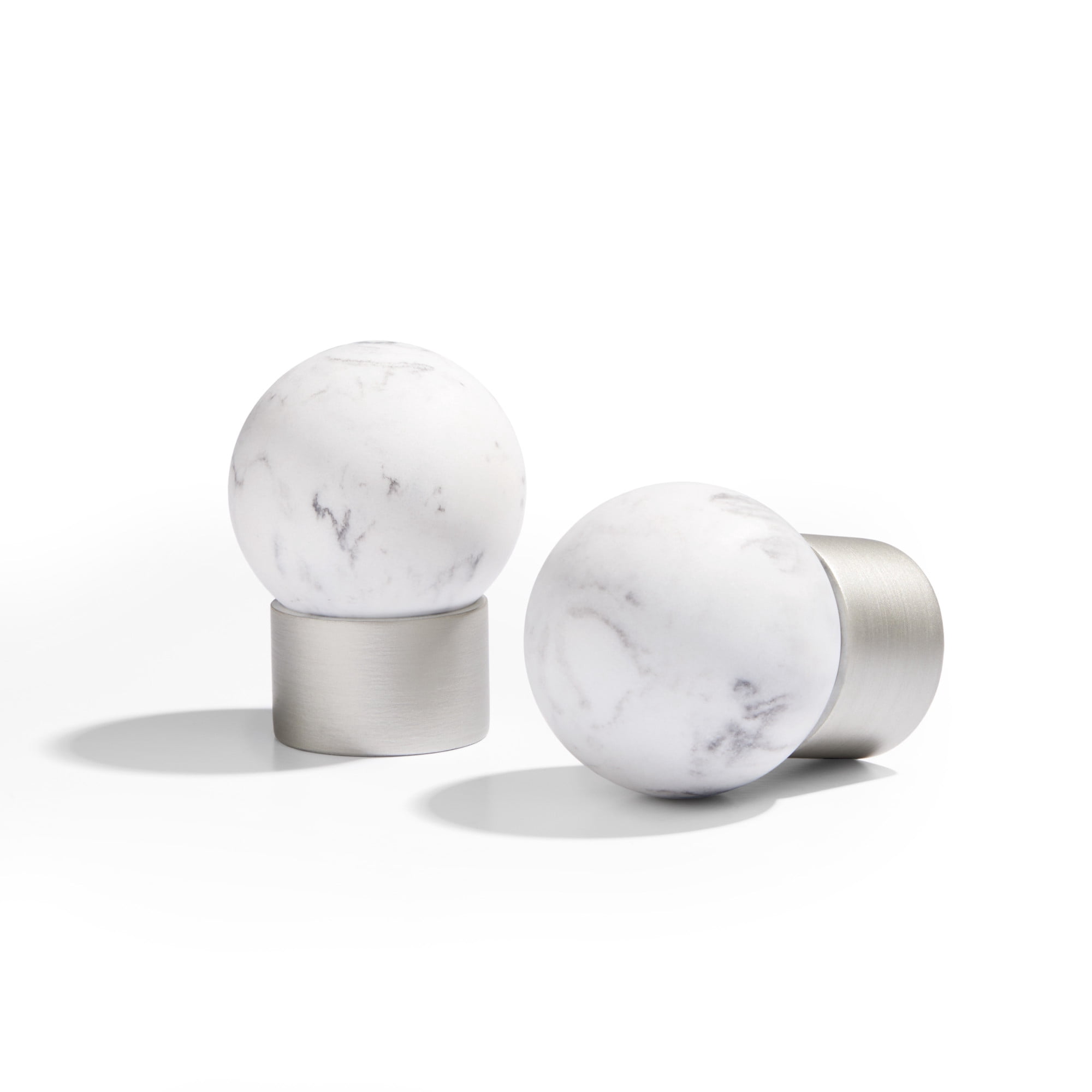 TOWN & COUNTRY LUXE Marbled Sphere Single Indoor Curtain Rod and Finial Set, Natural Marble Stone Look, Easy Install Wall Mount, Matte Silver, Adjustable 36”-72”