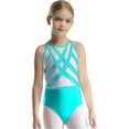 thumbnail image 3 of Hansber Kids Girls Gymnastics Leotard Glittery Rhinestones Sleeveless Bodysuit Figure Skating Dance Blue Green 16, 3 of 5
