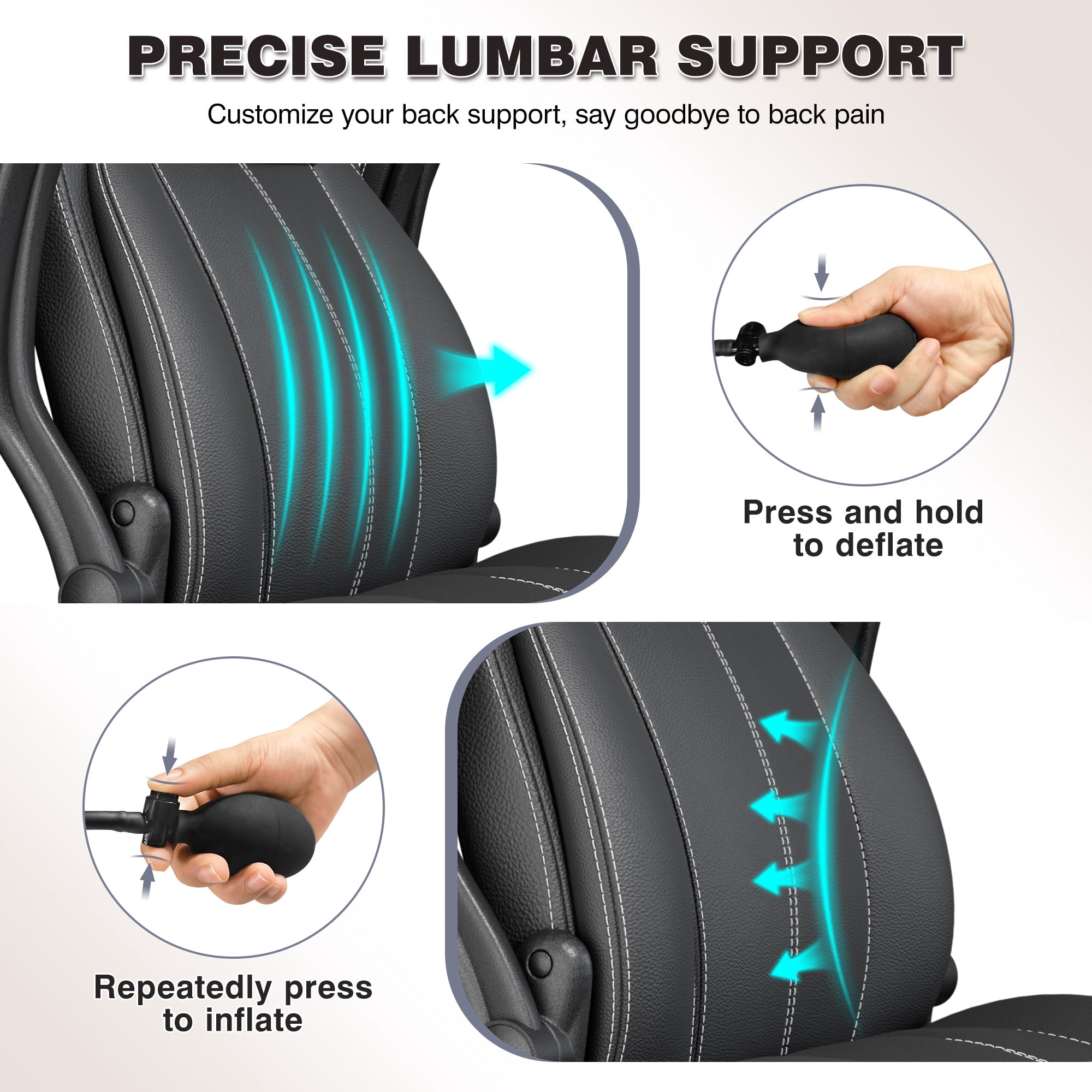 Primy Ergonomic Office Chair with Adjustable Air Lumbar, Home Desk Computer Chair, Leather High-Back Executive Chairs with Flip-Up Arms, Rocking Swivel Comfort