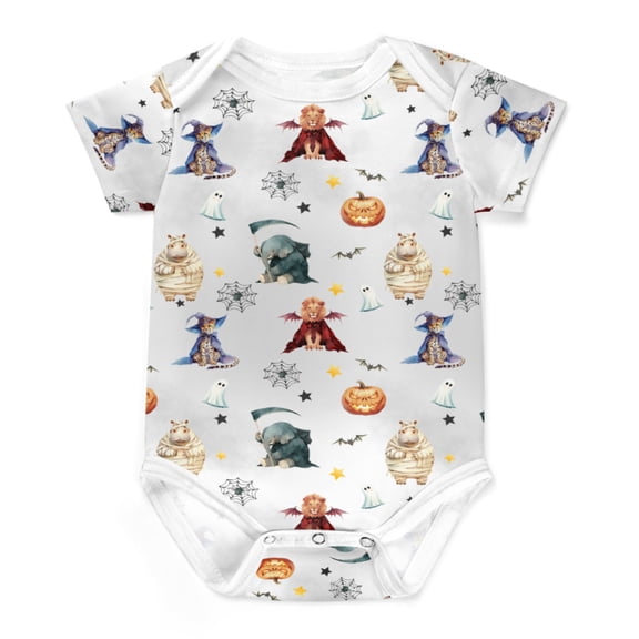 Halloween Pumpkin Spooky Animals Baby Bodysuit Boy Girl Outfit Gifts Lion Leopard Elephants Hippo Bat Ghost Newborn Infant Onesie Bodysuit