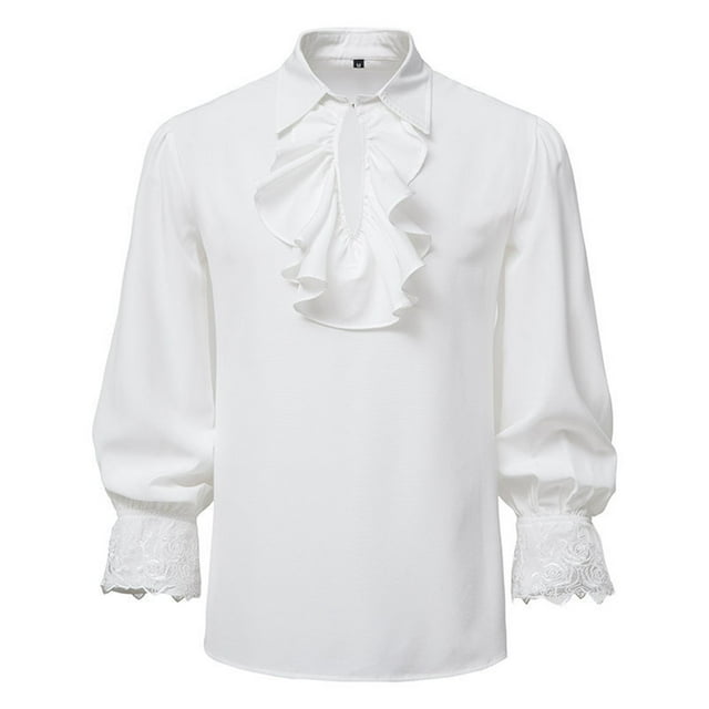 toraway Mens Shirts Short Sleeve Button down Fall Clothes for Men Men's Autumn and Winter Ruffled Shirt Gothic Tops S