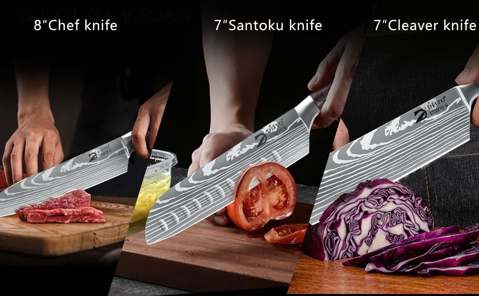 8 Piece Kitchen Knife Set, Carbon Steel Blades with Pakkawood Handles, Dishwasher Safe, Multi-Use Cutlery for Home Cooking