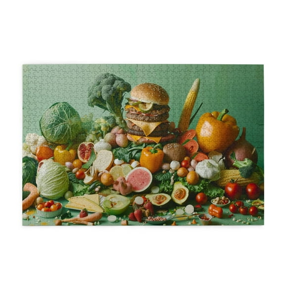 1000 PCS Hamburger Fruit And Vegetables 1000 Piece Jigsaw Puzzles,Stunningly Vibrant Colors,Delicious Food Wooden Puzzle,Home Wall Decoration,Ideal For Relaxing And Unwinding,Adult Puzzle