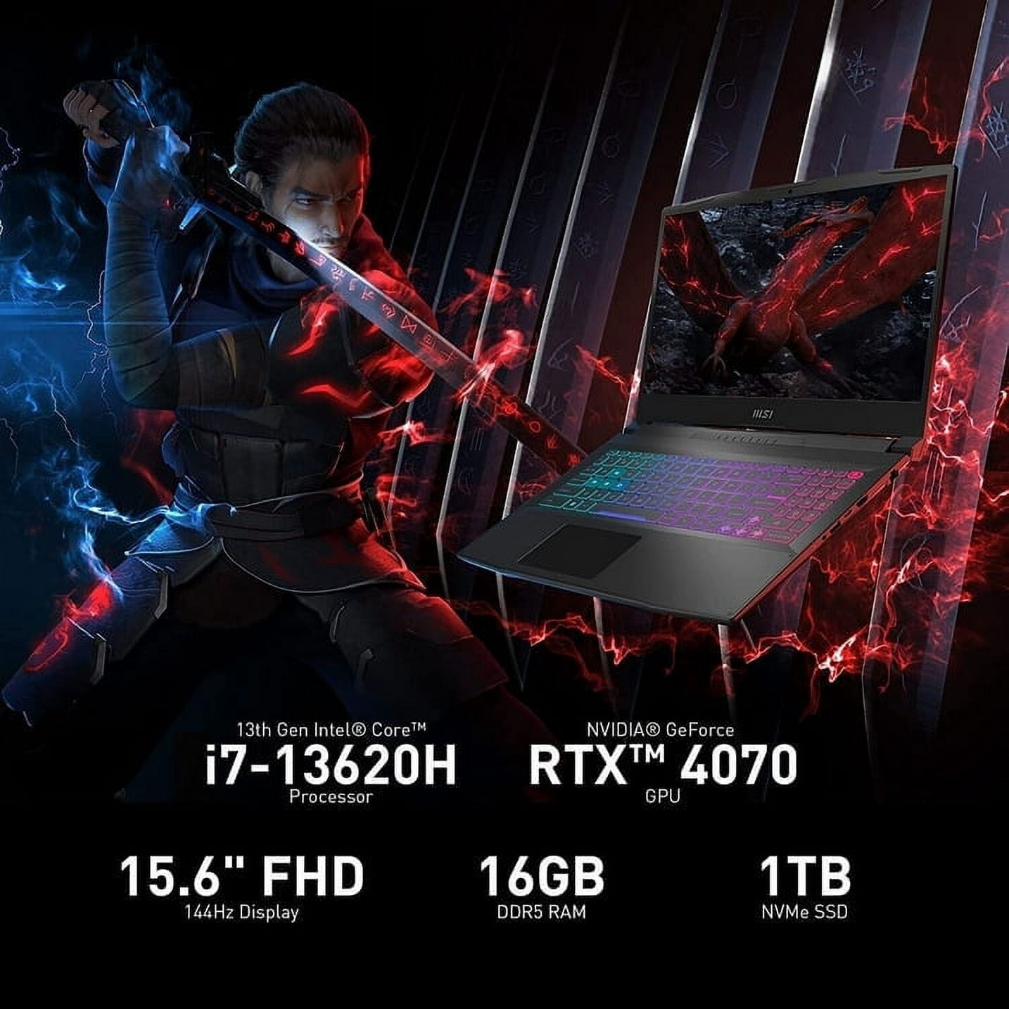 MSI Katana 15 15.6" 144Hz FHD Gaming Laptop: 13th Gen Intel Core i7, RTX 4070, 16GB DDR5, 1TB NVMe SSD, USB-Type C, Cooler Boost 5, Win11 Home: Black B13VGK-484US