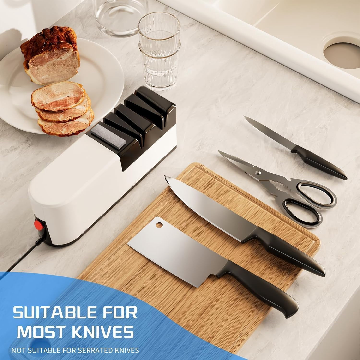 Electric Knife Sharpener 5 in 1 System with Upgraded Motor for All Knives