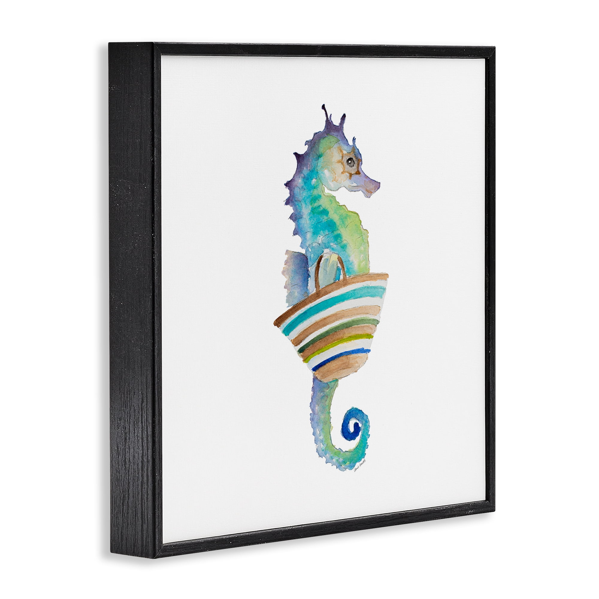 Stupell Industries Summer Ready Seahorse Novelty Painting Black Framed Art Print Wall Art, 17 x 17