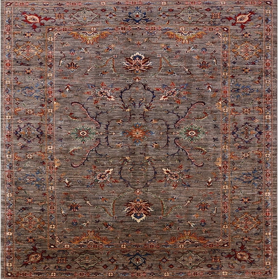 Ahgly Company Machine Washable Indoor Square Industrial Modern Dark Almond Brown Area Rugs, 6' Square